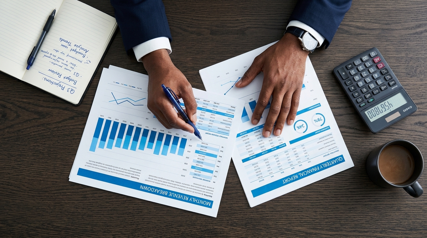 Financial documents being reviewed